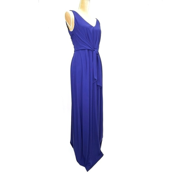 Suzi Chin Maxi Dress Size 6 Bluebird Blue Tie Front Jersey Gown Formal New NWT - Picture 2 of 7